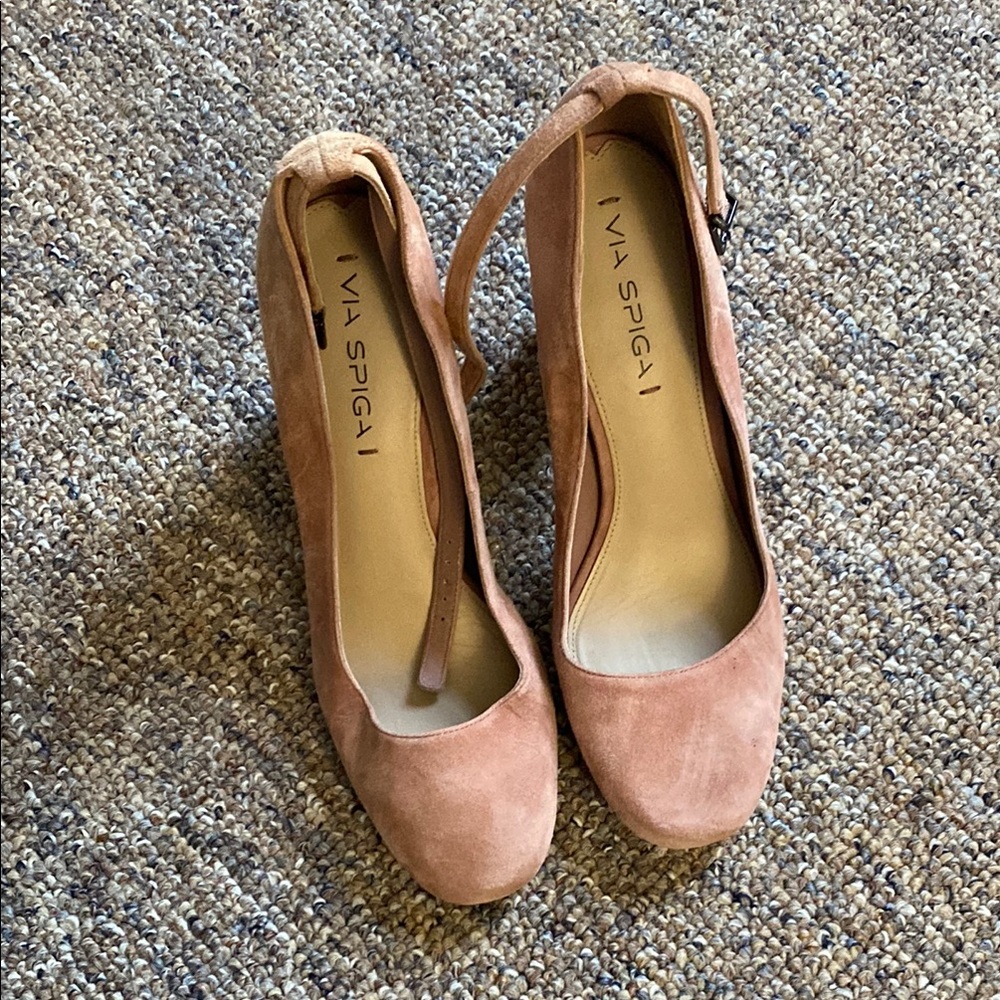 Via Spiga “Selita” Ankle Strap Suede Pump Heels